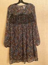 Express long sleeve boho/sheath/shift dress size M black with floral print