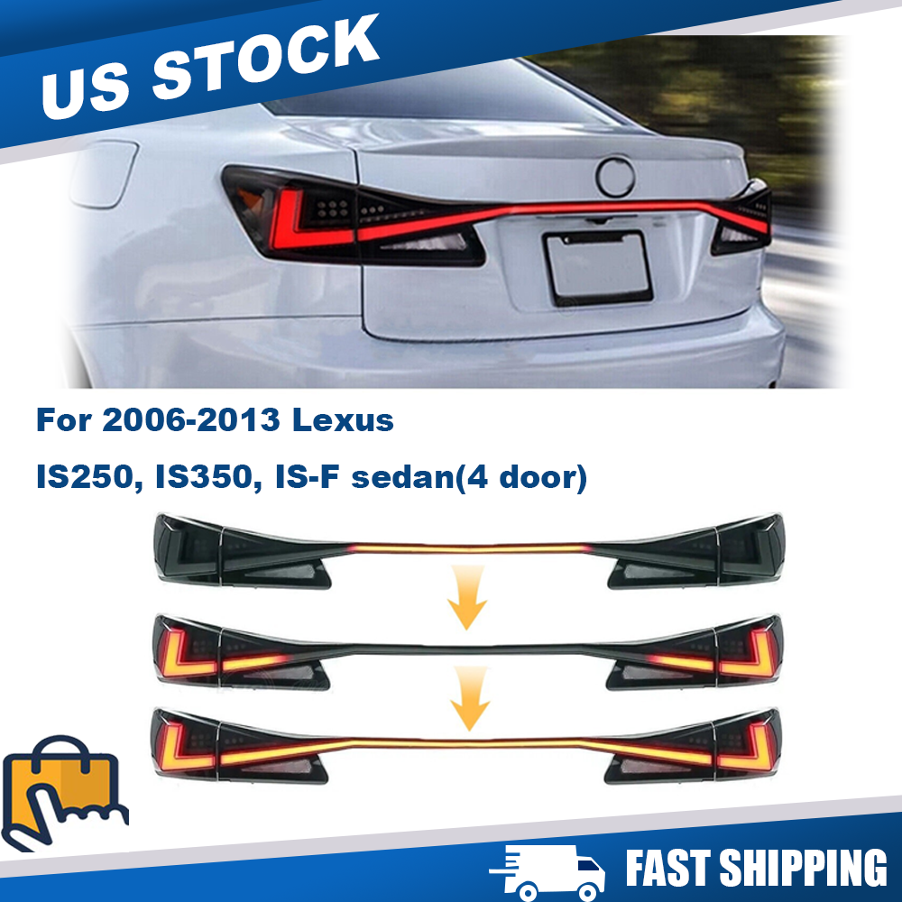 Smoked LED Tail Light Kit For Lexus IS250 IS350 ISF 2006-2013 w/ Trunk Light Bar