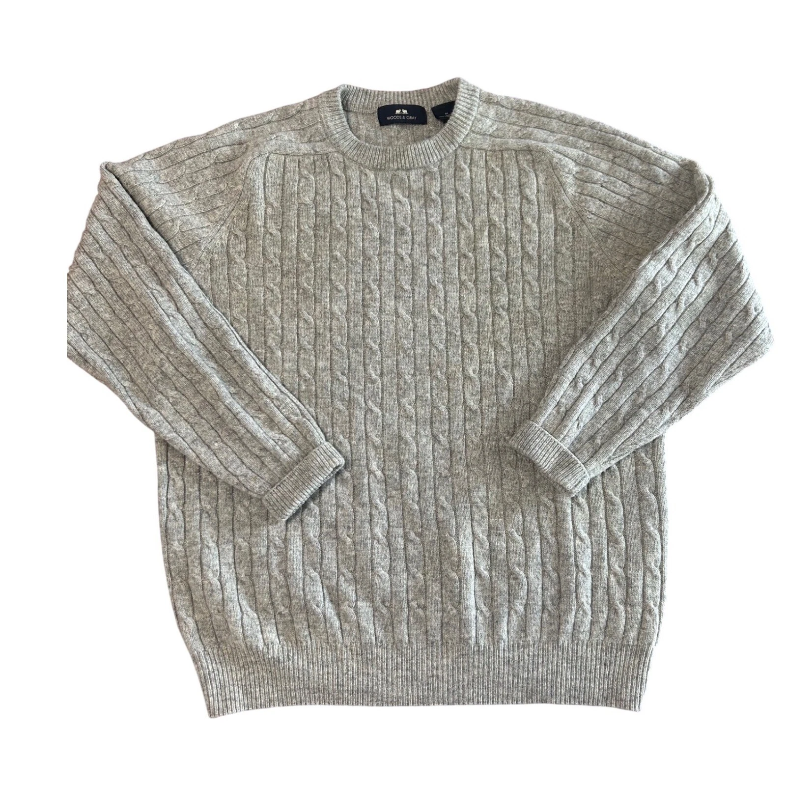 Woods & Gray 100% Lambswool Cable Knit Sweater Mens Medium Gray
