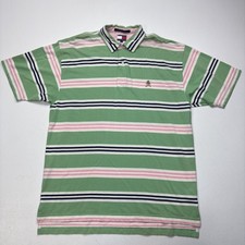 Vintage Tommy Hilfiger Polo Shirt Mens Large Green Pink Striped Crest Logo