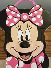 Disney Minnie Mouse Tin Box Purse Lunch Box Pink Bead Handle