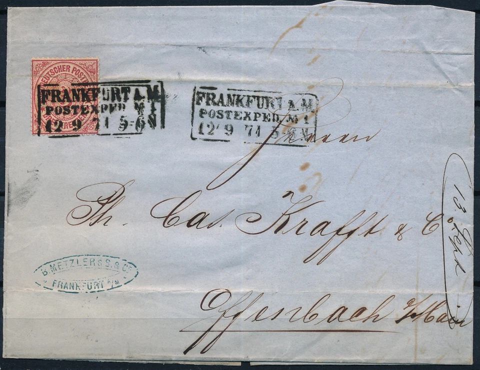 GERMANY 1871, FOLD COVER FROM FRANKFURT TO OFFENBACH. #A913 - Image 2 of 3