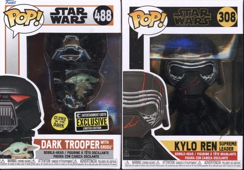 DR L9 Funko POP Star Wars LOT(2) Dark Trooper 488 GITD LE Exclusive Kylo Ren 308