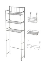 Over-the-Toilet Bathroom Storage Shelf Unit Set W/ Space Saver Basket Hooks