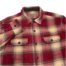 Orvis Big Bear Flannel Shirt Mens L Red Tan Plaid Heavyweight Button Up Shacket