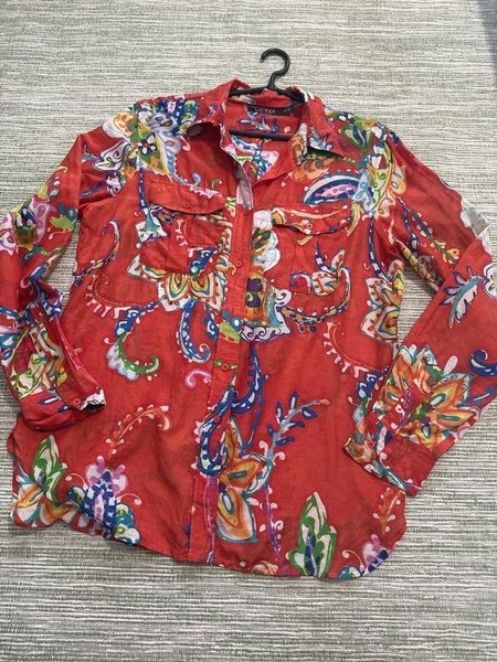 Women Polo Ralph Lauren Shirt Orange Silk M