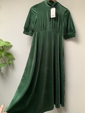 Seasalt Green Velvet Midi Dress UK 10 Four Lanes Empire Line Occasion Party NEW