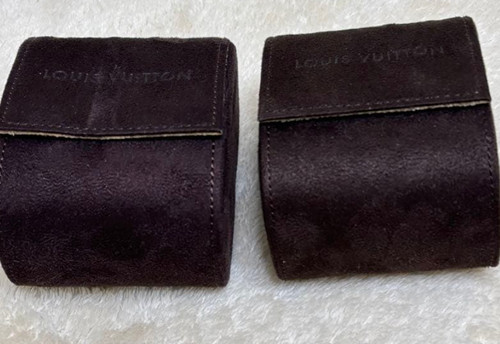 Authentic Louis Vuitton Suede Watch Case Brown Non Retail Item Logo Set of 2