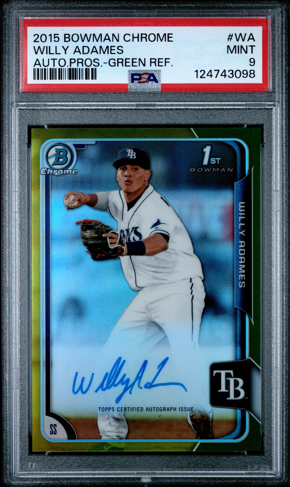 2015 BOWMAN CHROME AUTO PRSPCT GREEN REFRACTOR #WA WILLY ADAMES 74/99 PSA 9 AUTO