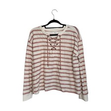 Maurices Striped Lace-up Sweatshirt Cream Salmon Pink Terry Medium Women s