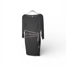 Chaps Black Long Sleeve Satin Ruffle Dress Size Large