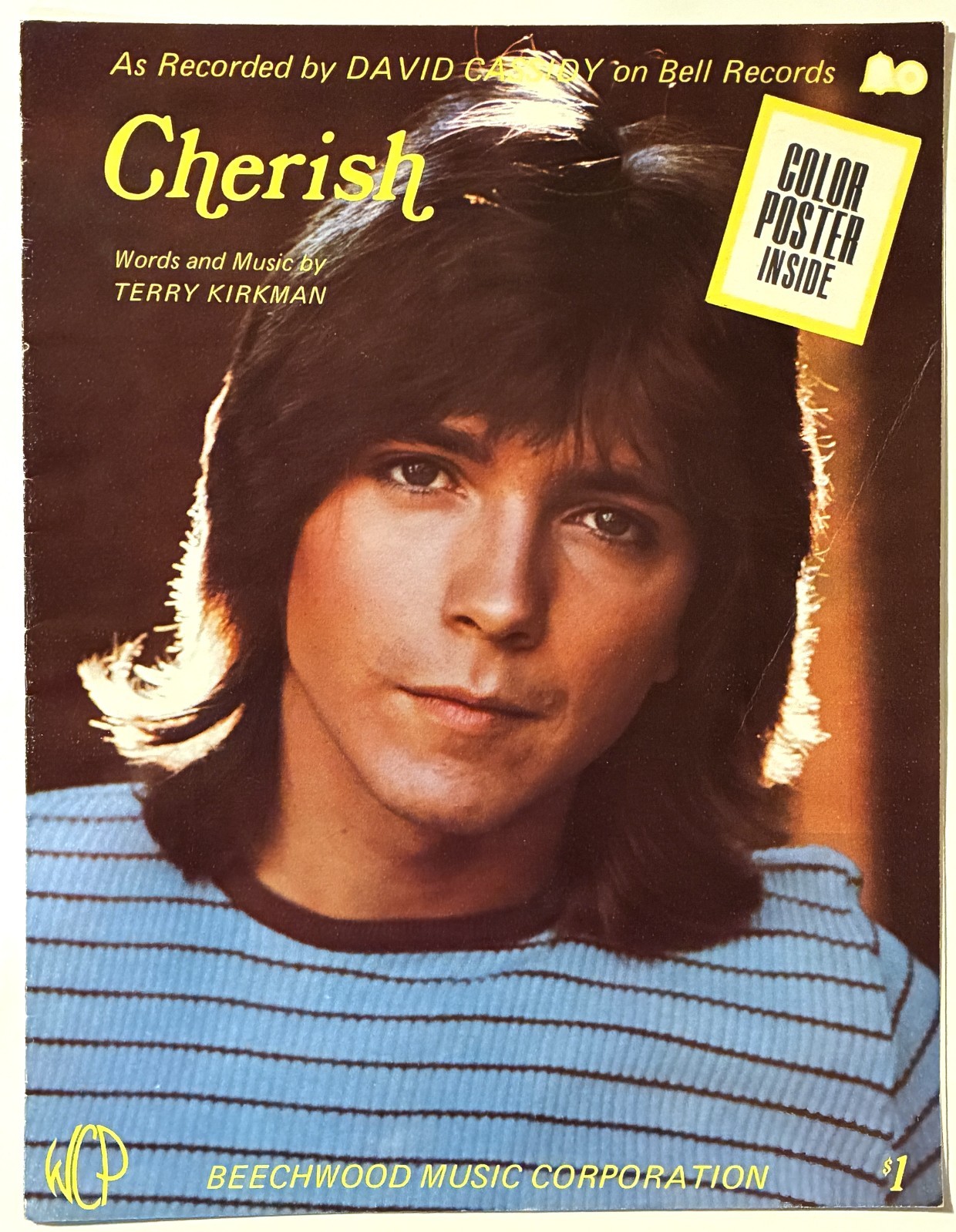 1971 DAVID CASSIDY "CHERISH" SHEET MUSIC TV POP "PARTRIDGE FAMILY - NO POSTER