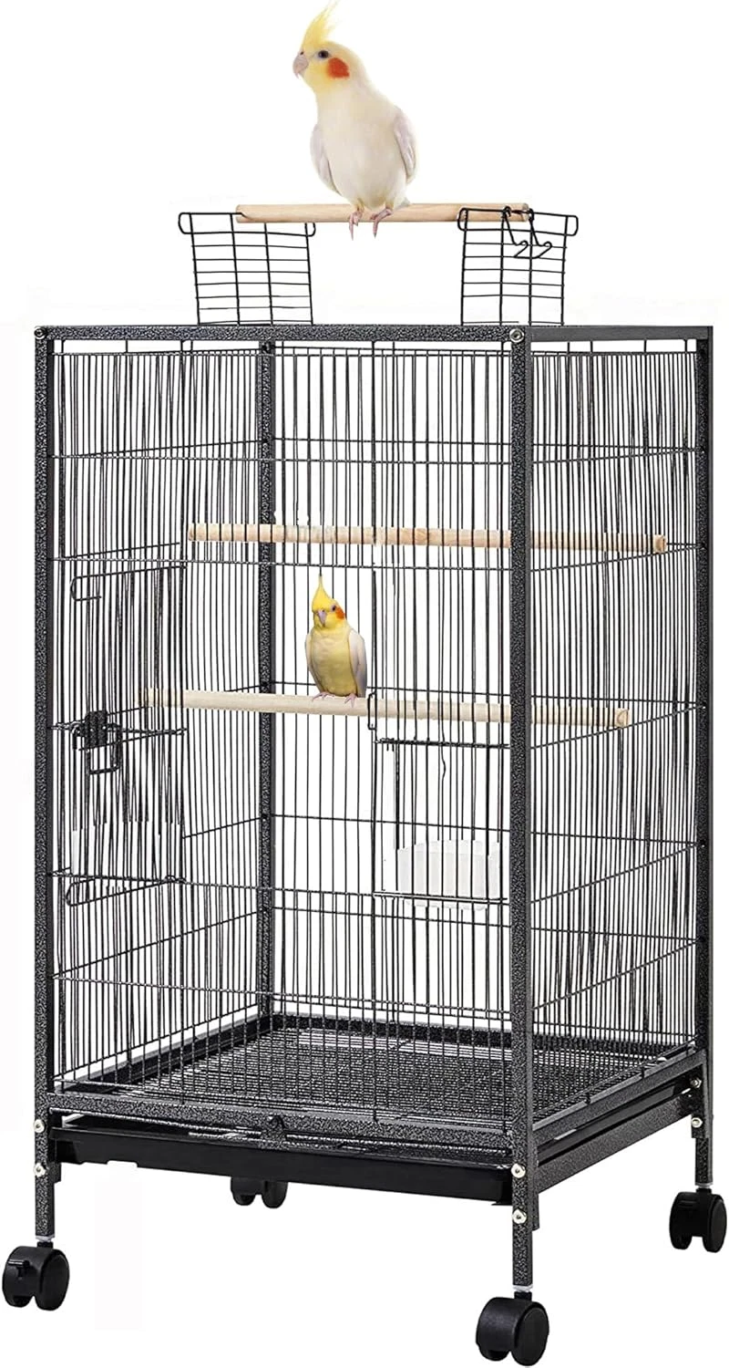 Deluxe 36" Wrought Iron Bird Cage with Rolling Stand for Parrots & Birds