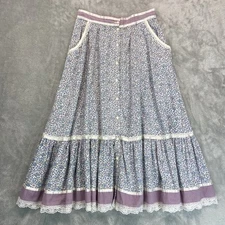 Vintage 1970s Jessica's Gunnies San Fransisco Blue Floral Prairie Midi Skirt S