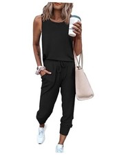 Women's Two Piece Outfit Sets Casual Summer Sleeveless Matching Large Black