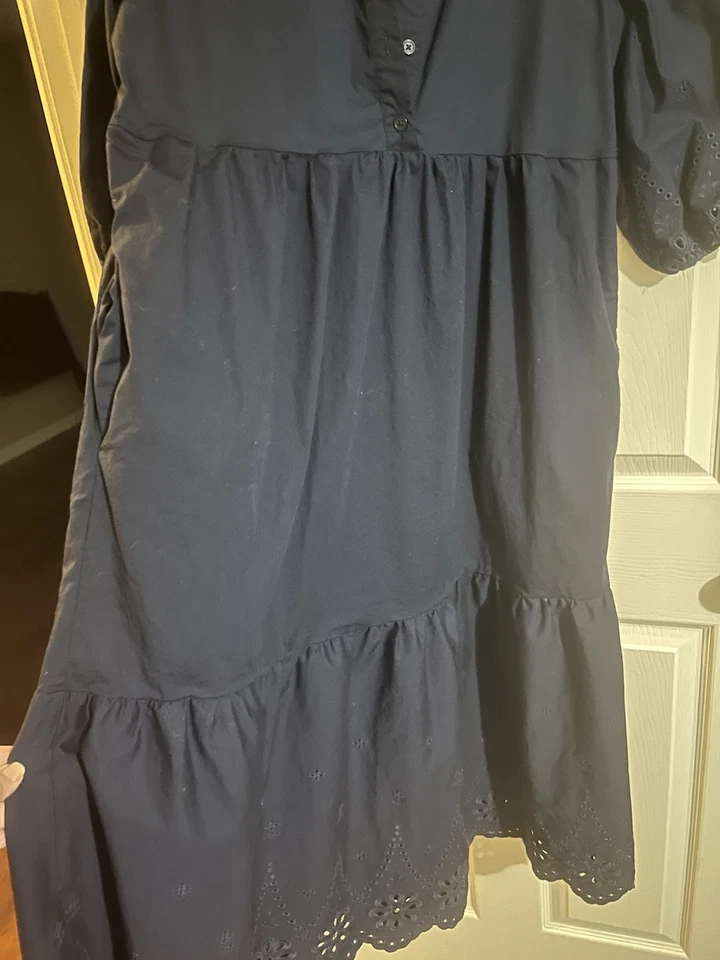 Nuevo sin etiquetas Vestido Cynthia Rowley Para Mujer Azul Marino Ojales, Bolsillos Talla Grande Foto 2 de 4