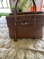 Genuine Leather sac à main cuir grainé marron, quincaillerie argentée