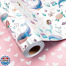 Homeral Mermaid Wrapping Paper Roll, Reversible Gift Wrap with Metallic Foil