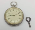 Antique 935 Silver Pocket Watch Swiss Made Working Order 49.24G with winding key