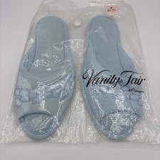Vintage Vanity Fair Light Blue Satin House Shoes Slippers Floral Lace SZ M NOS