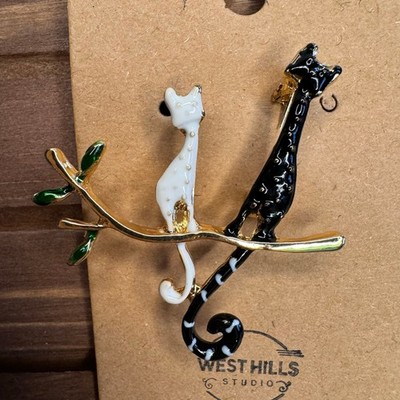 Black Cat White Cat Friends Jewelry Brooch Fashion Jewelry FAST SHIP