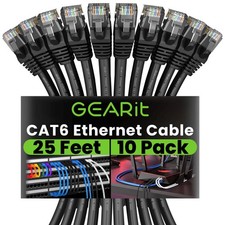 Cat 6 Ethernet Cable Pack - 10-Pack 25 ft Cat6 Ethernet Patch Cables Black