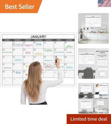 Multi-Use Large Dry Erase Wall Calendar - 40''x30'' Smooth Surface, Undated Layout