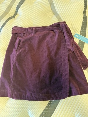 NWT DRAPER JAMES RSVP Womens S Small Plum Purple Corduroy Wrap Mini Skirt Tie
