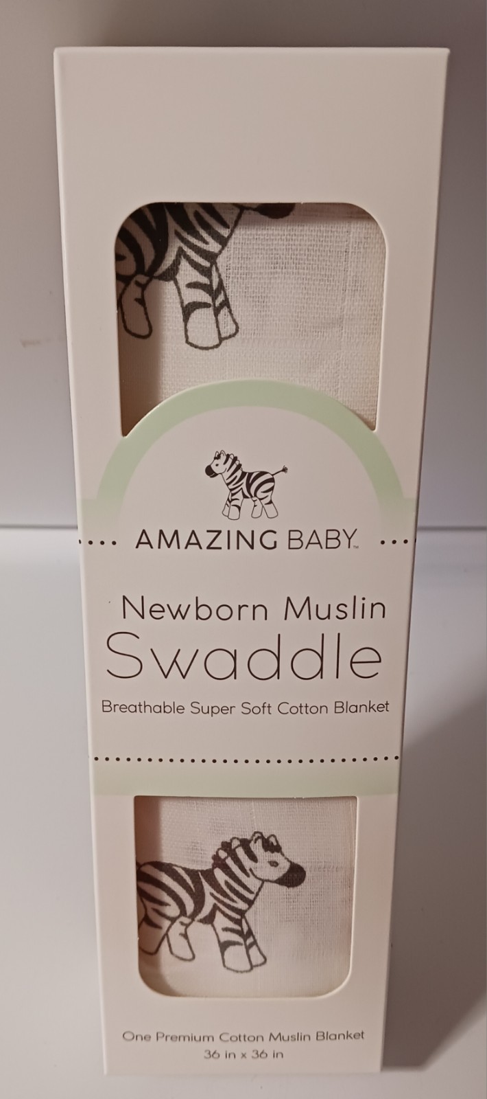 AMAZING BABY Zebra Print Muslin Swaddle Blanket 36x36 Super Soft White Black Newborn Wrap-image