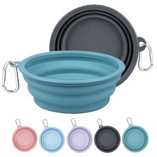 2 Pack Collapsible Dog Bowls 1000ml Portable Silicone With Carabiner Blue