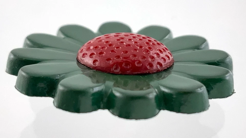 Vintage Molded Plastic Green Red Flower Garment Button 1in Floral Pattern 194B - Image 3 of 4