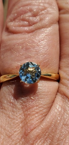 Aquamarine Labcreated Round Cut Solitaire Ring 10kt Solid Yellow Gold - Picture 6 of 12