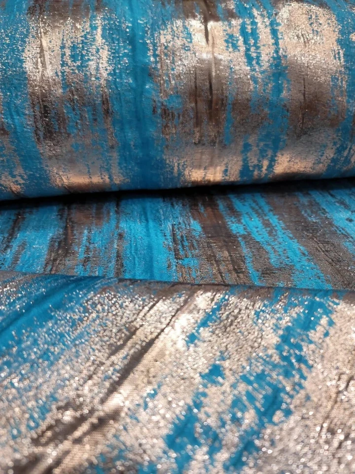 Tela Jacquard Brocado Dorado Turquesa y Metálico Vendida por Yarda Decoración Foto 2 de 4