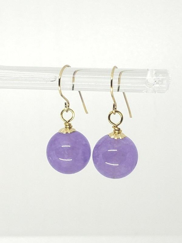 14k Yellow Gold Lavender Purple Jade Drop Dangle Earrings