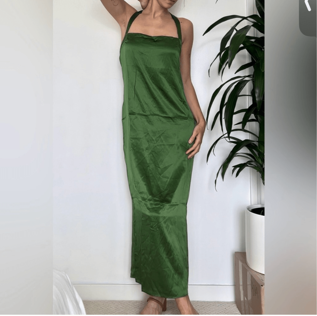slim fit dress slacks Reformation silk sage green dress (available in size 4 & 6) – gather main image 0
