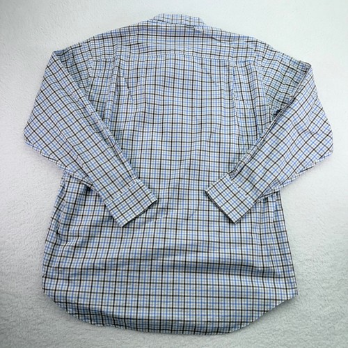 David Donahue Shirt Mens 16.5 34/35 Blue Brown White Plaid Button Up Long Sleeve - Picture 7 of 8