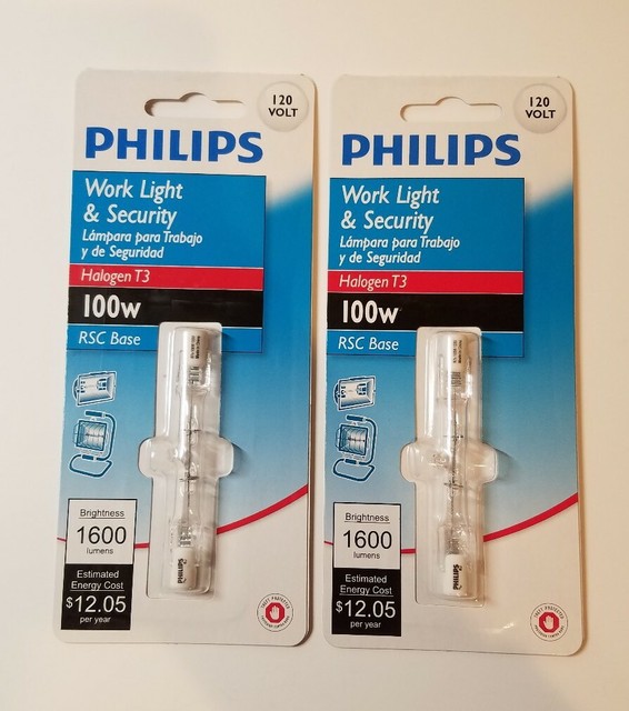 2 Philips Halogen T3 RSC Base Lamp Light Bulb 100W 3.1" Work Light