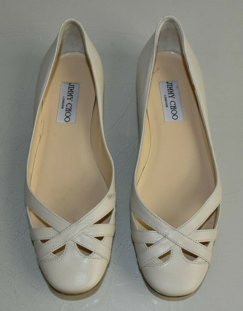 NEW in BOX Jimmy Choo JURY Leather Flats Ecru Cut Out Cream FLAT