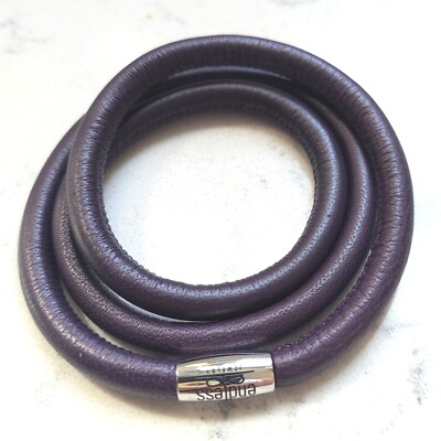 Endless Leather Charm Bracelet Purple Triple Wrap Magnetic Clasp