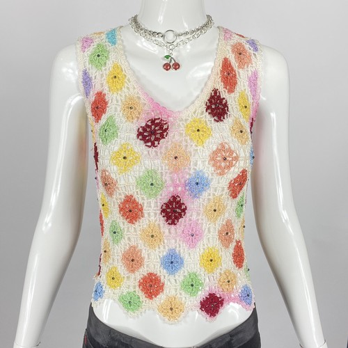 Vintage 90s Pastel Crochet Knitted Tank Top Irides