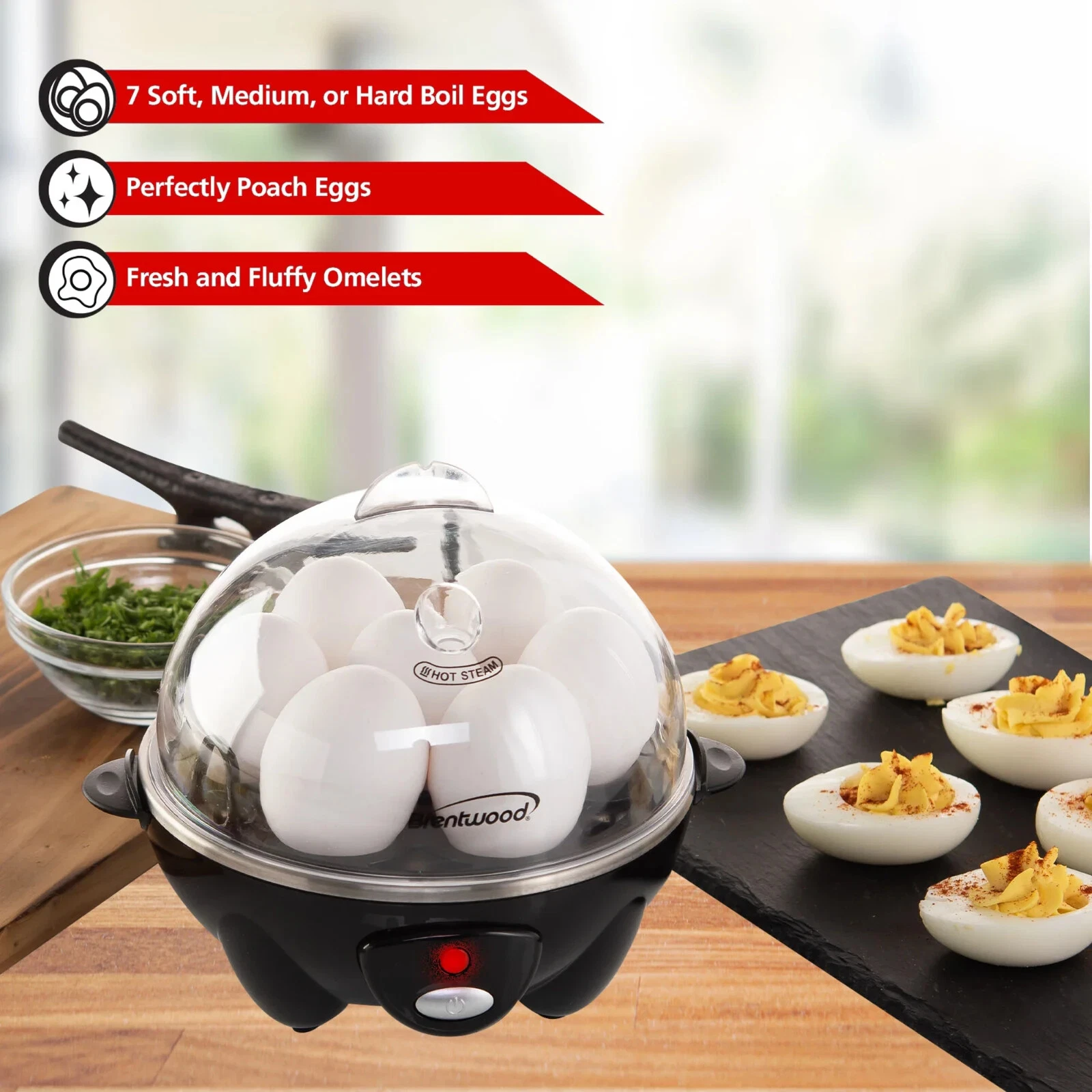 Brentwood TS-1045BK Electric 7 Egg Cooker w/ Auto Shut Off BOIL POACH or OMELET