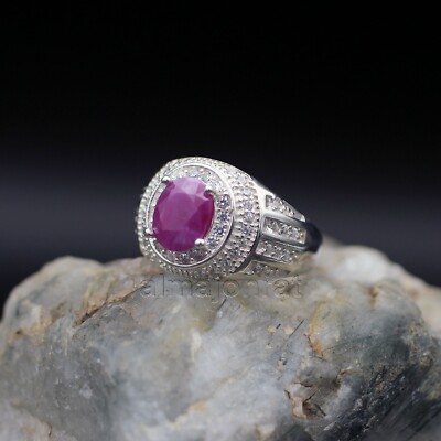 Natürlicher Rubin (unbehandelt) Ring 925 Silber - 100% Original Rubin - Laborzertifiziert