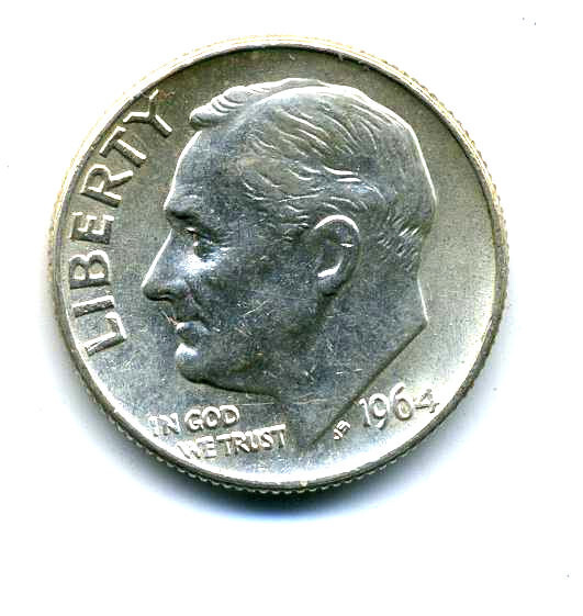 1964 P Roosevelt Dime US 10 Cent U.S America SILVER UNITED STATES 10c Coin #7815