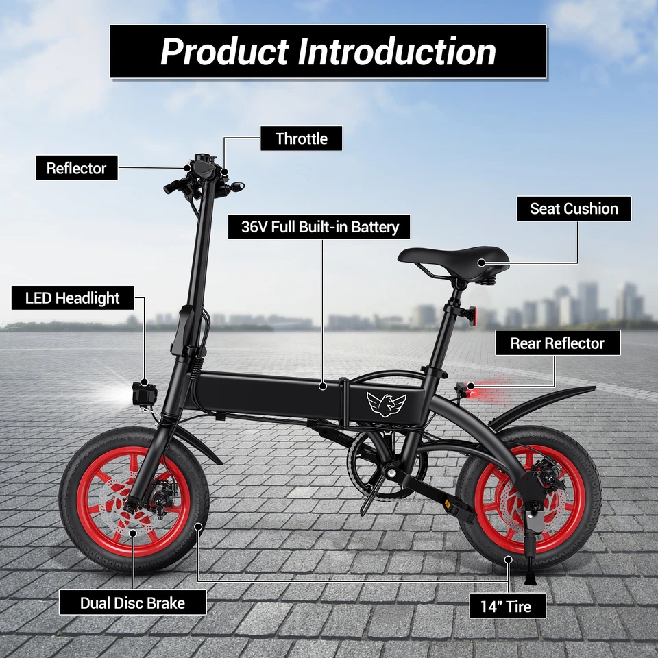 Bicicleta eléctrica plegable Commuter Ebike 350W 36V Fat Tire para adultos Foto 4 de 4