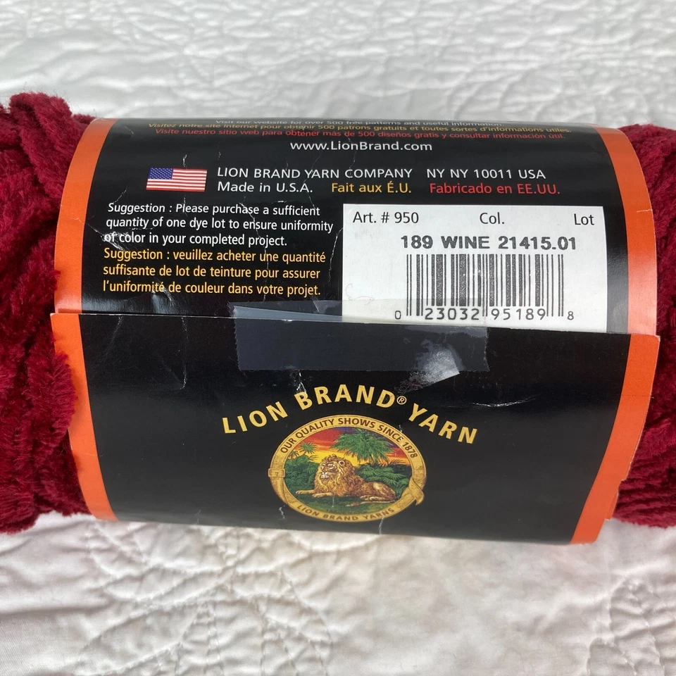Lion Brand Chenille Thick & Quick "Wine" Deep Red Yarn -- 1 Skein - Image 4 of 4