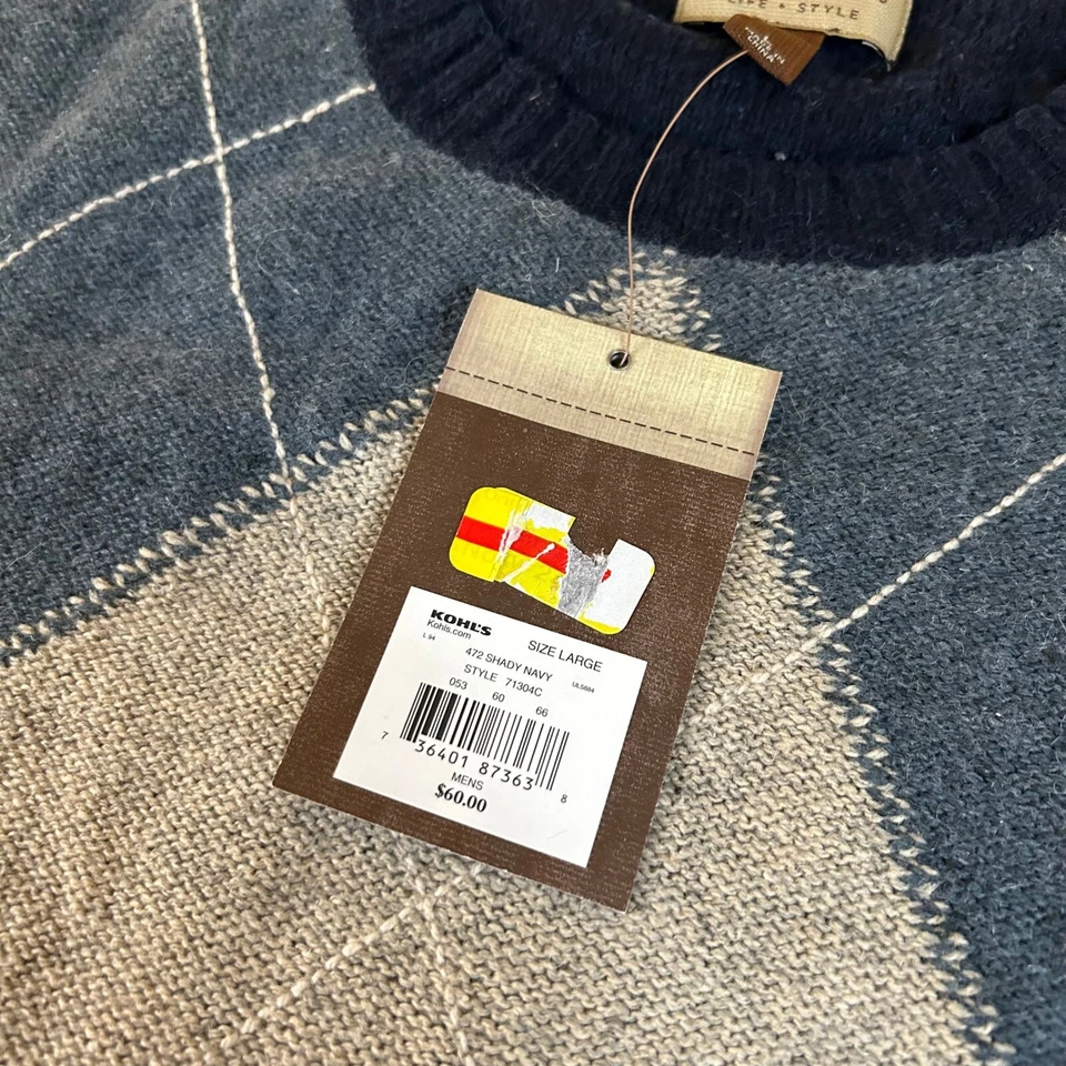 Suéter Sonoma Argyle Clásico Tejido Pullover Lana de Cordero Azul Marino Para Hombres Grande Nuevo con Etiquetas Foto 3 de 4