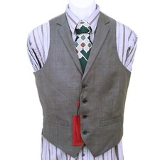 NewTags Alfani Slimfit Vest Wool Waistcoat Men-36S Lapel Pockets Lined Belt Grey