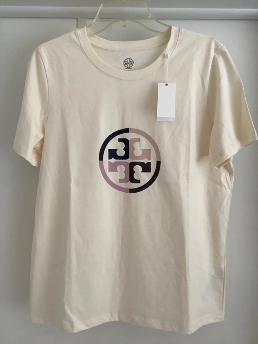 TORY BURCH NEW WITH TAG ALBERS FRONT LOGO CREAM WOMAN T SHIRT SIZE L