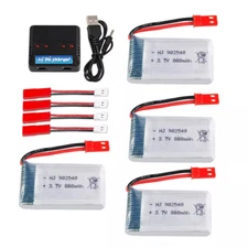 4x 3.7V 800mAh Li-Po Battery w/ 4 Port Charger For RC Helicopter Drone JST Plug