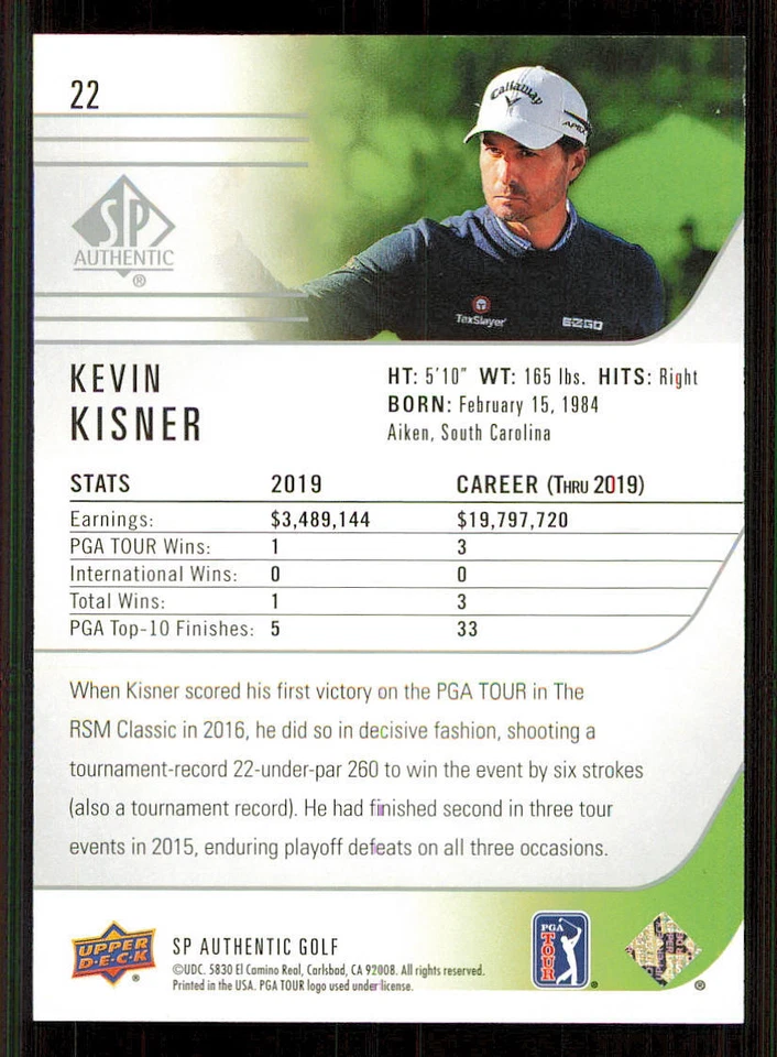 2021 SP Authentic #22 Kevin Kisner RC - Image 2 of 2